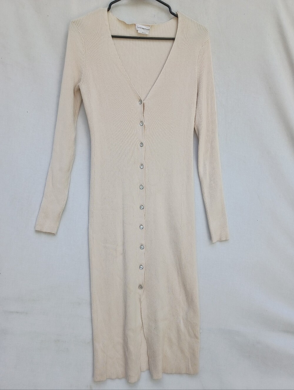Lovers + Friends Cream Ribbed Long-Sleeve Button-Front Dress